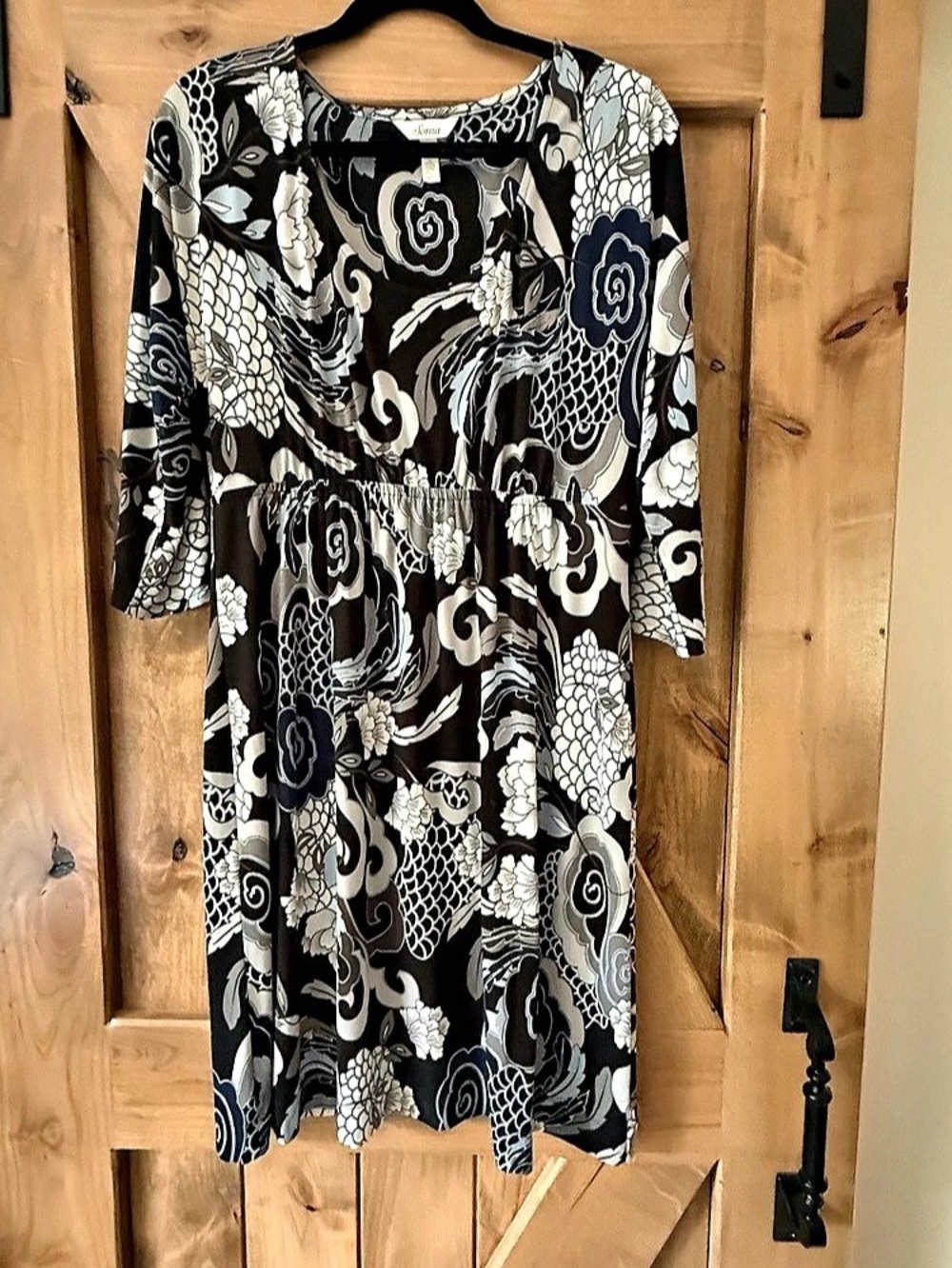 Soma Floral Comfy Dress in Blue, Black & Gray Size Large